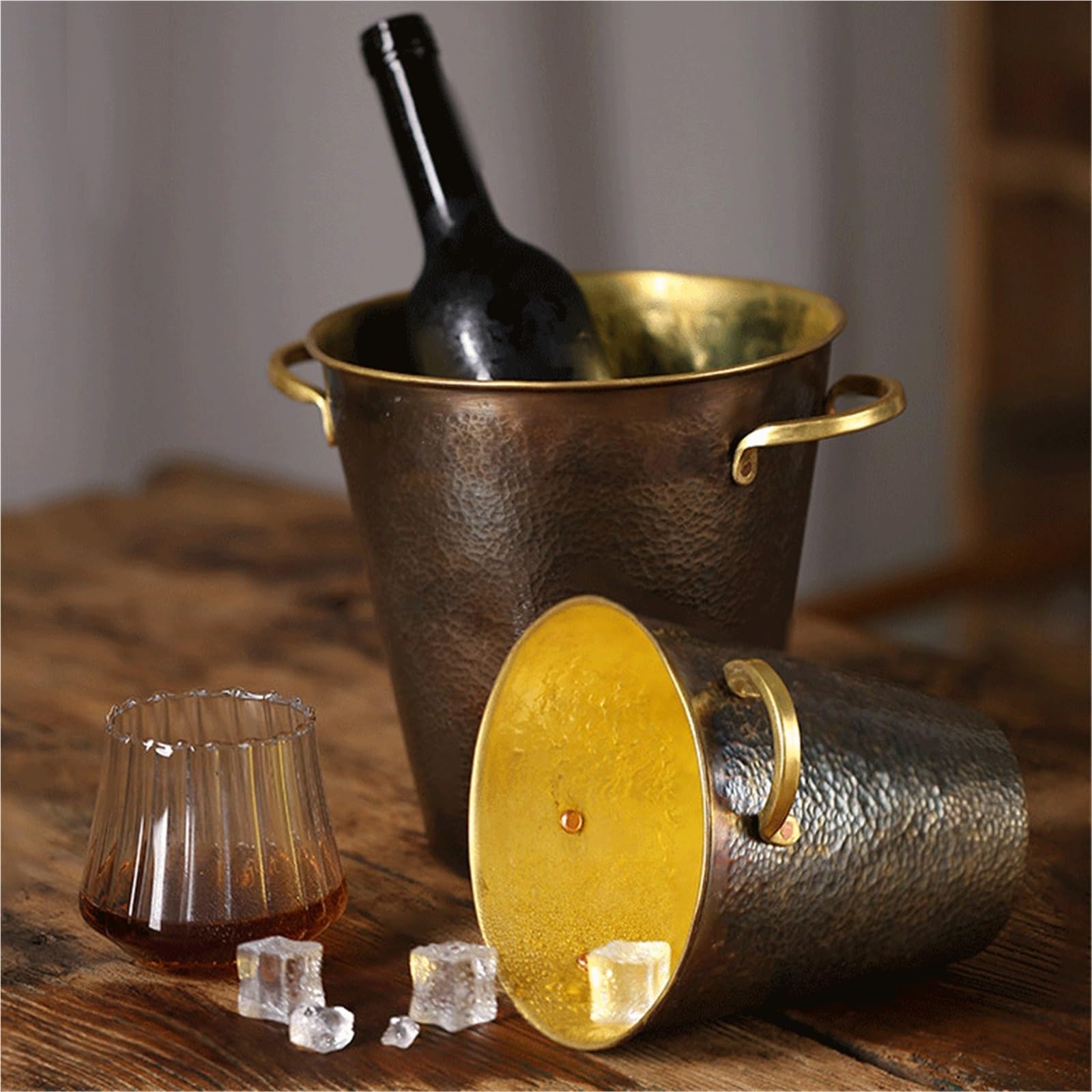 DengxiaoqingOZ Cubo de champán Cubitera de latón for Fiestas for Mantener Las Bebidas frías Cubo/Enfriador de Bebidas(Pequeño)