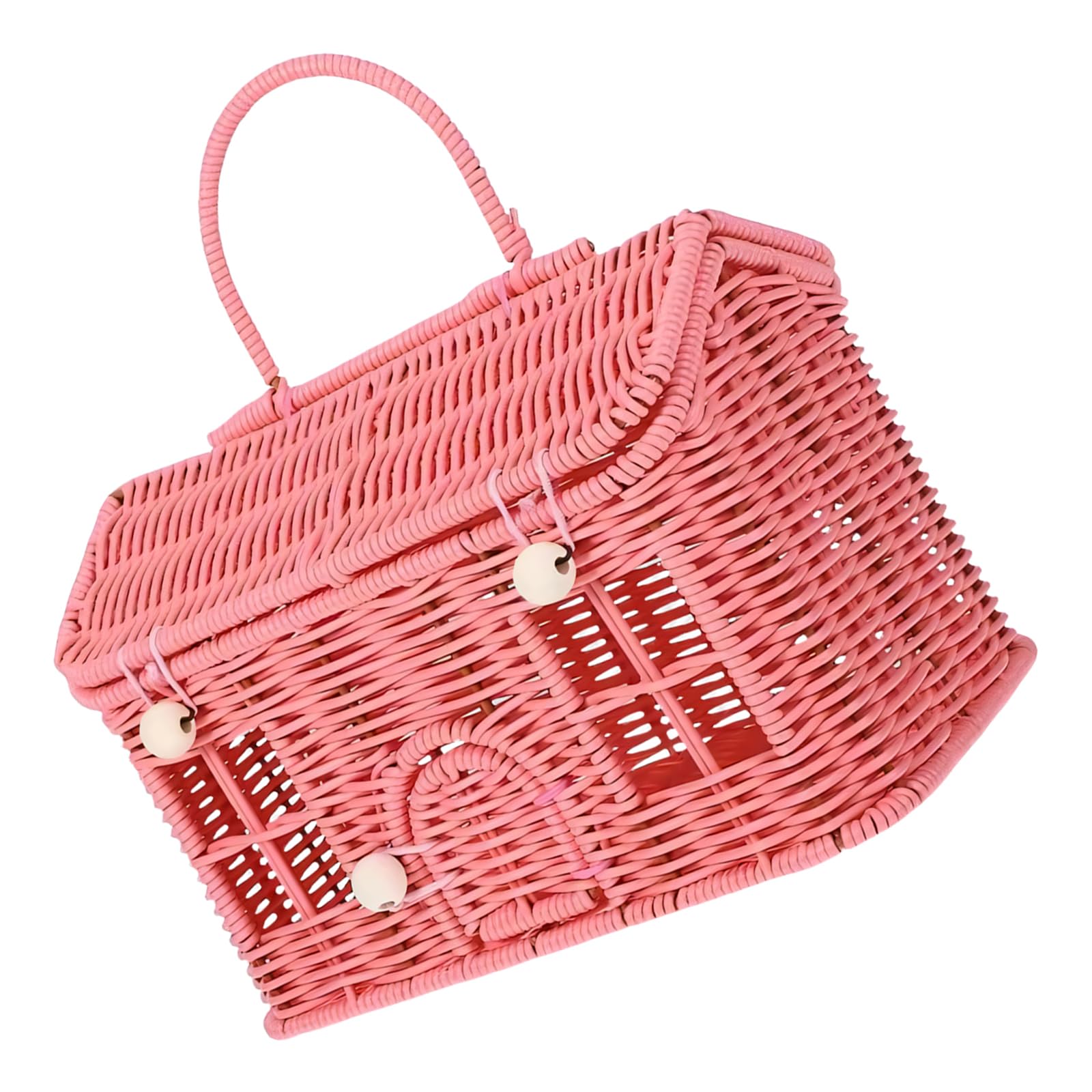 Handwoven Wicker Storage Basket with Lid and Shoulder Strap Cottage Container for Home Decoration and Outdoor Use Decorative Storage Bin