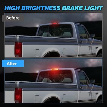 SUPAREE LED Third Brake Light Smoked Lens Fit for 1992 1993 1994 1995 1996 1997 F-ord F150 F250 F350 Super Duty Bronco, 3rd Brake Light Assembly Roof White Cargo Light Red High Mount Lamp