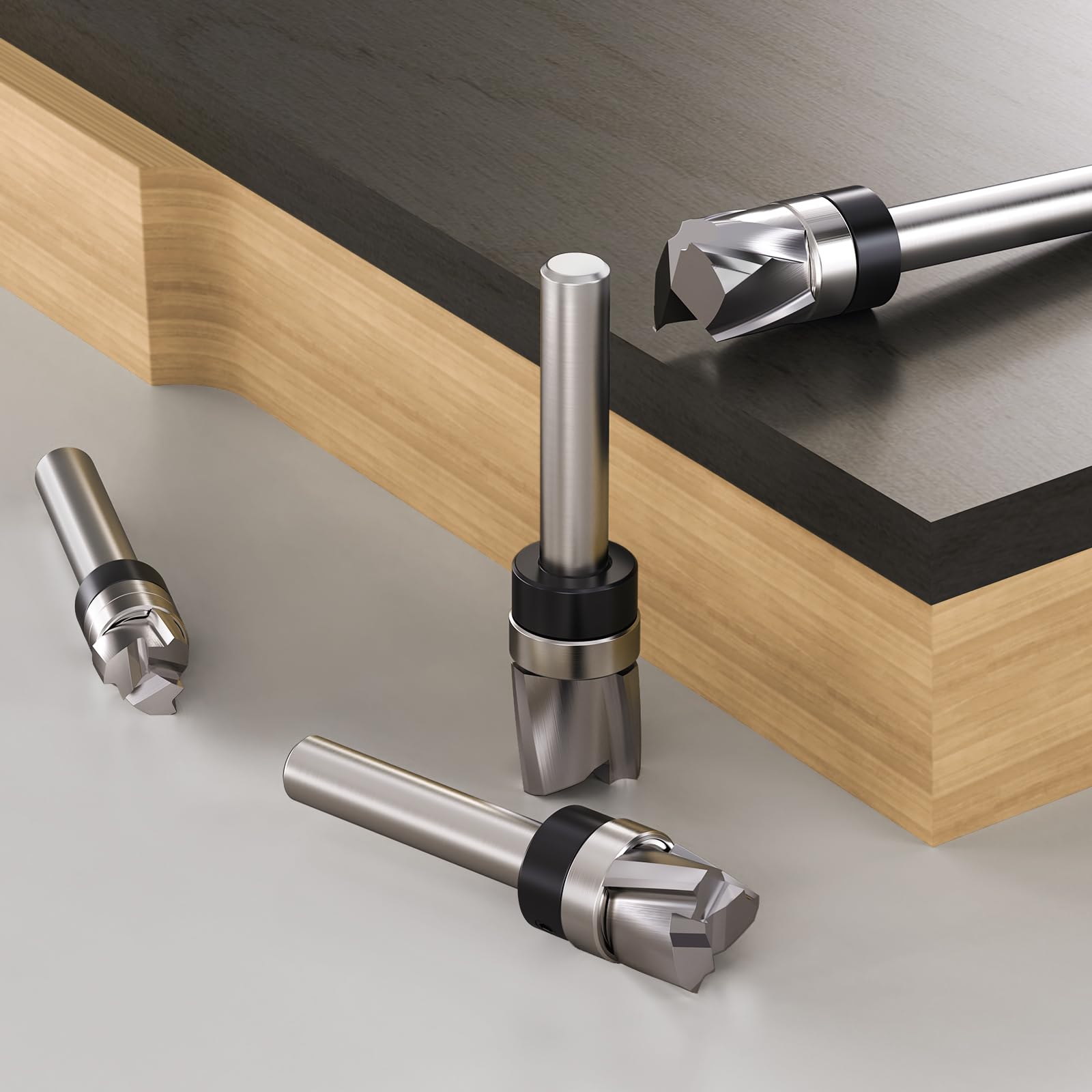 Fraise Hélicoïdale Carbure Monobloc, Queue 6 mm, 3 Dents Downcut, Diamètre de Coupe 12,7 mm, Longueur de Coupe 12,7 mm, Fraise à Affleurer pour Bois et Copiage de Profil