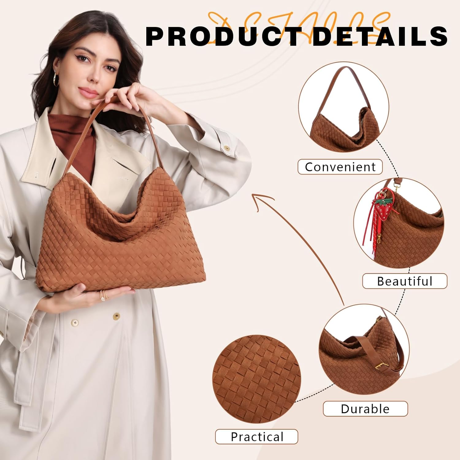 Woven Suede Shoulder Bag for Women,Suede Handbag Hobo Fashion Tote Bag Satchel for Work Weekend Travel Purse 2025 - Image 5