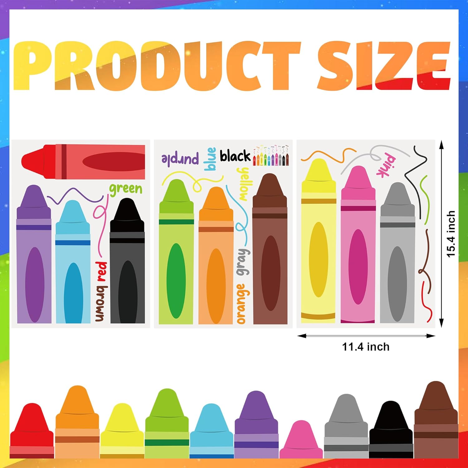Colorful Crayon Wall Decals Color Crayon Wall Stickers Peel and Stick Crayons Walls Decor Waterproof Walls Corner Sticker for Living Room Blackboard Home Wall Decoration
