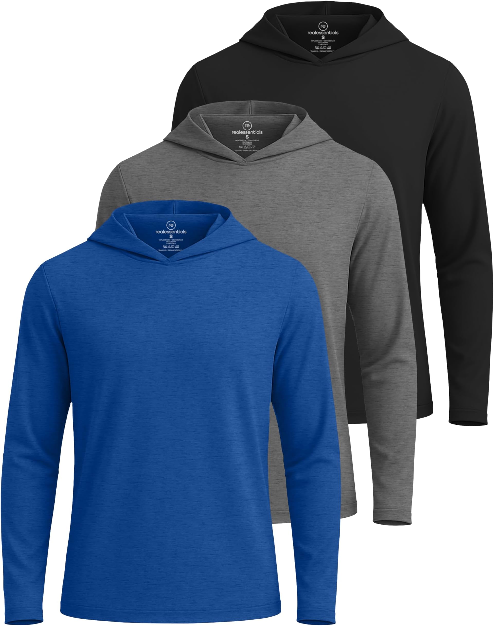 3 Pack: Men's Dry Fit Wicking Long Sleeve Fishing Active Hoodie Pullover Sweatshirt (Big & Tall)