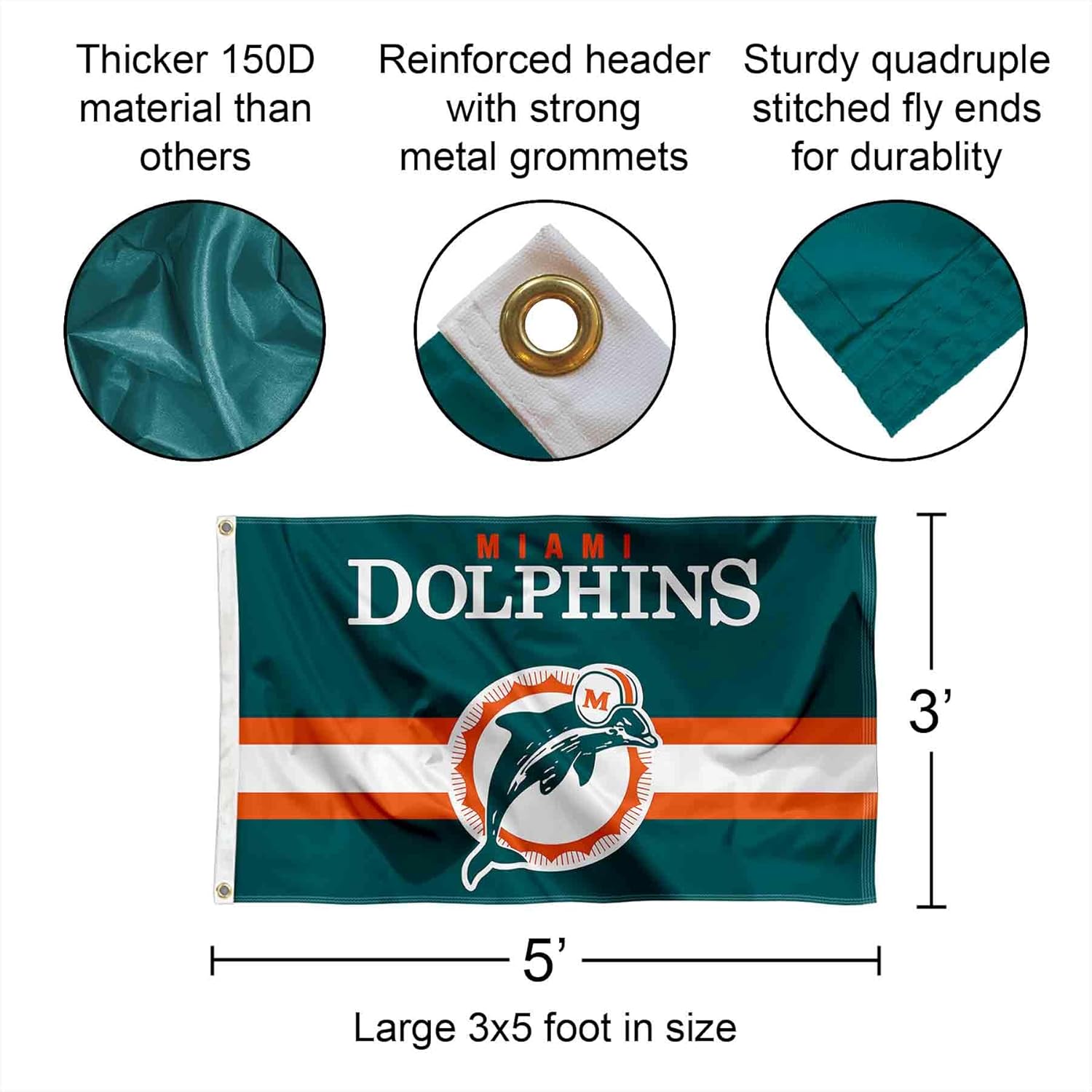 Dolphins Throwback Vintage Retro 3x5 Banner Flag - Image 2