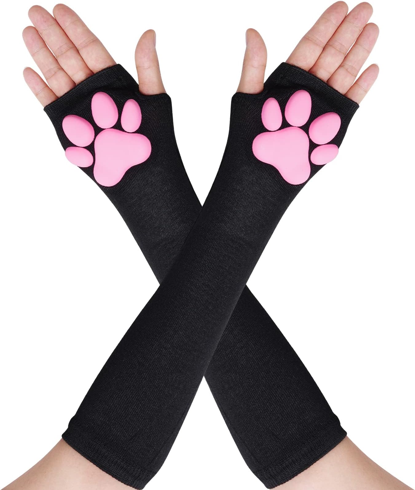 NydotdCat Paw Pad Mittens Gloves Kawaii Pink 3D Claw Fingerless Cute Cat Cosplay Gloves Sleeve for Girls Halloween Party