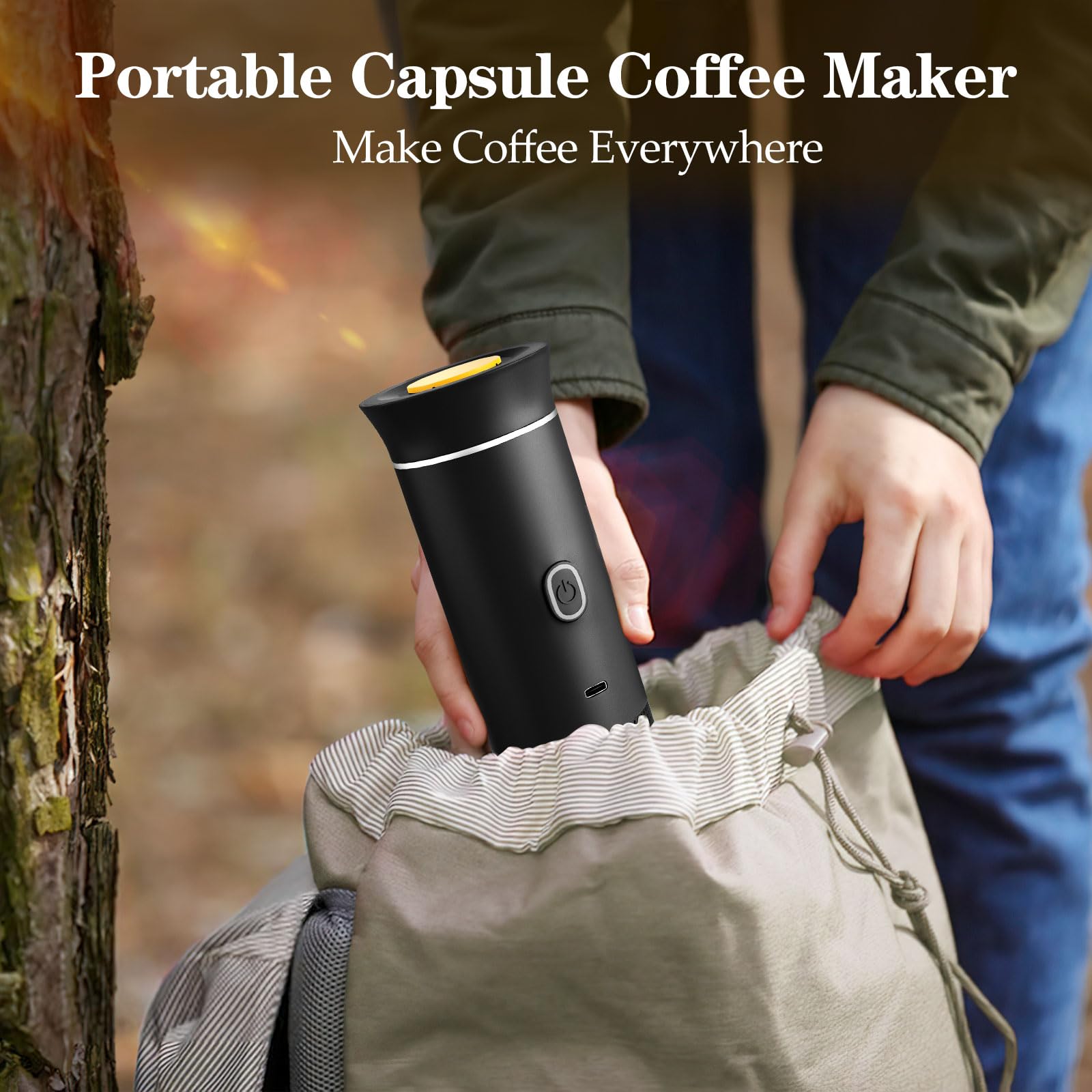 Cafetera Espresso Eléctrica Portátil 3 en 1, Cafetera de Viaje, Cafetera de Coche Autocalentable con USB-C, 20BAR Presión, para Cápsulas Pequeñas o Grandes y Café Molido