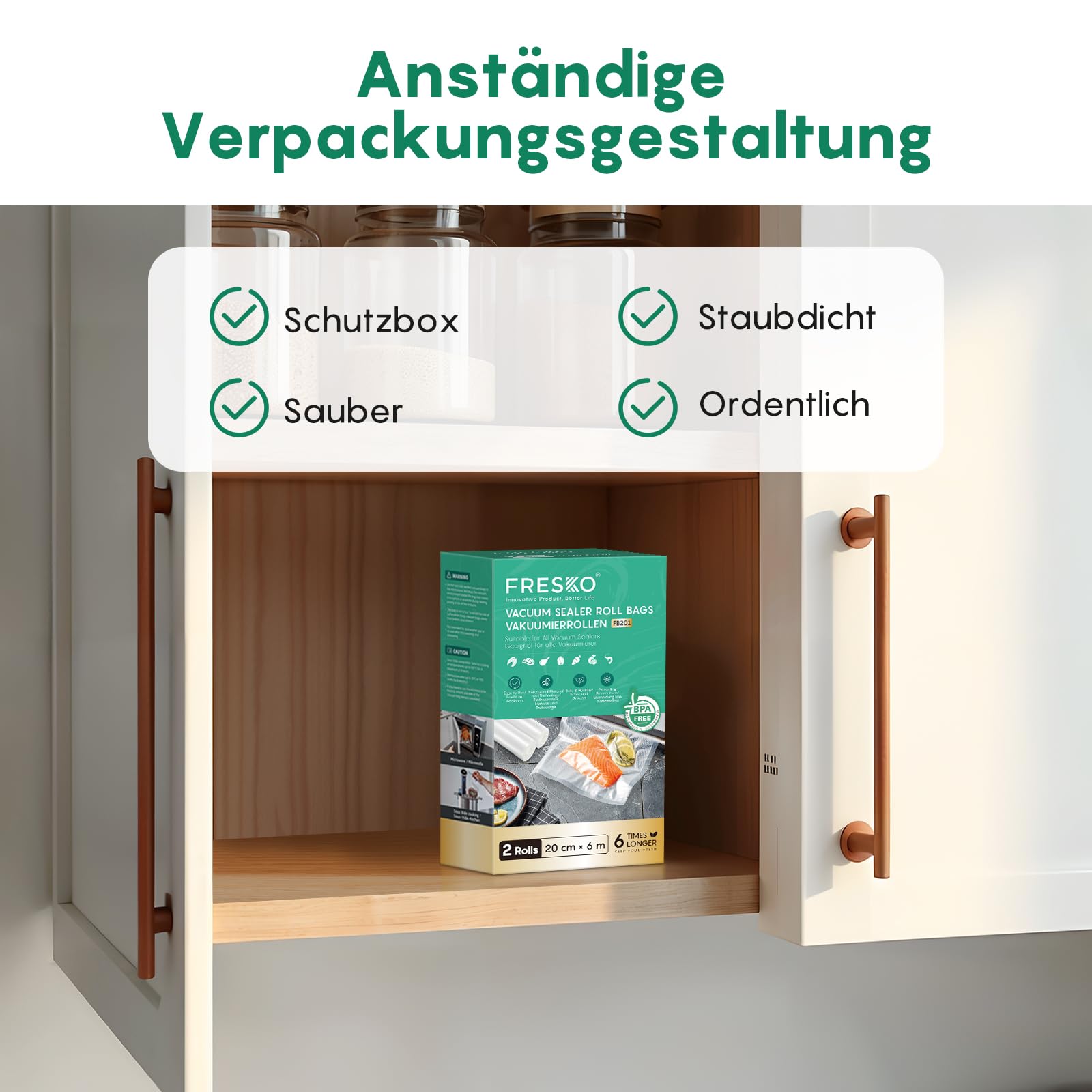 FRESKO Testsieger Vakuumier-Set Automatisches Vakuumiergerät (18L/min, Note 1,2) mit 2 Zusatz-Rollen 20cm x 6m & Aufbewahrungsbox Ideal für kleine Portionen, inkl. 2 Rollen (20+28cm)