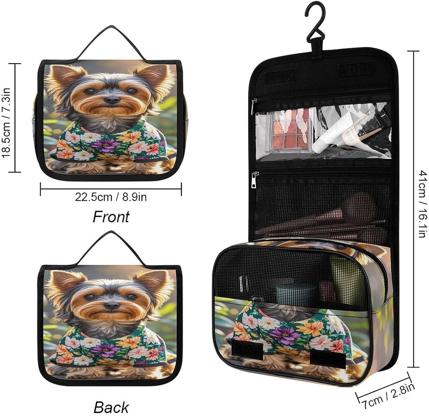 Yorkie Floral Wash Bag Portable Makeup Pouch image 2