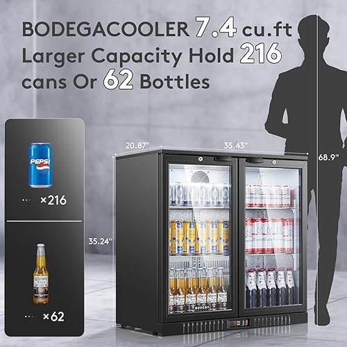 Miniatura 2 de BODEGA COOLER - Enfriador de barra trasera con 2 puertas de vidrio, refrigerador de barra trasera debajo de la encimera, 7.4 pies cúbicos con