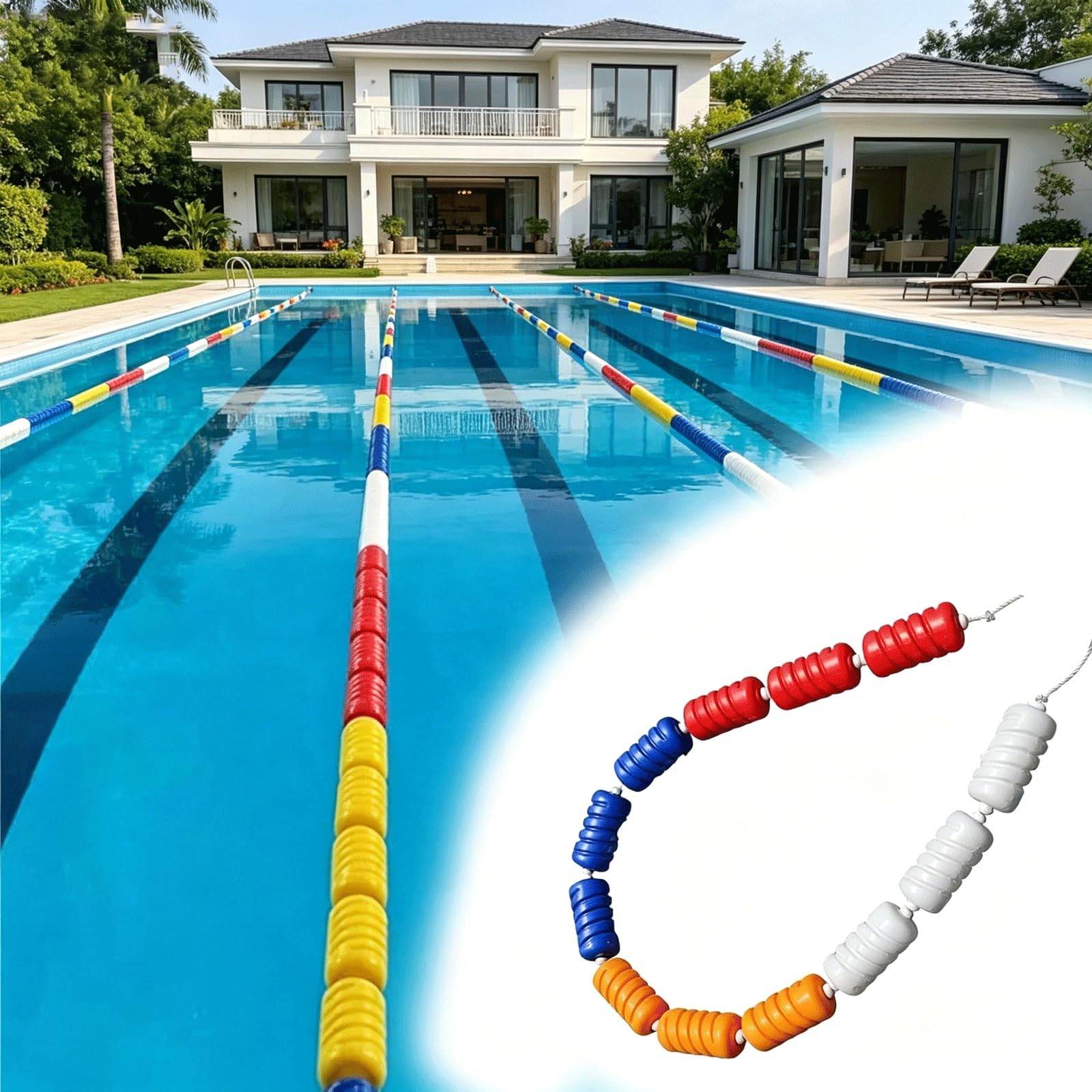 Kit de Cuerda y Flotador de Seguridad para Piscinas - Línea de flotación de Seguridad de Visibilidad efectiva - Delimita áreas peligrosas, Divide carriles, 10,6 Metros (35 pies)