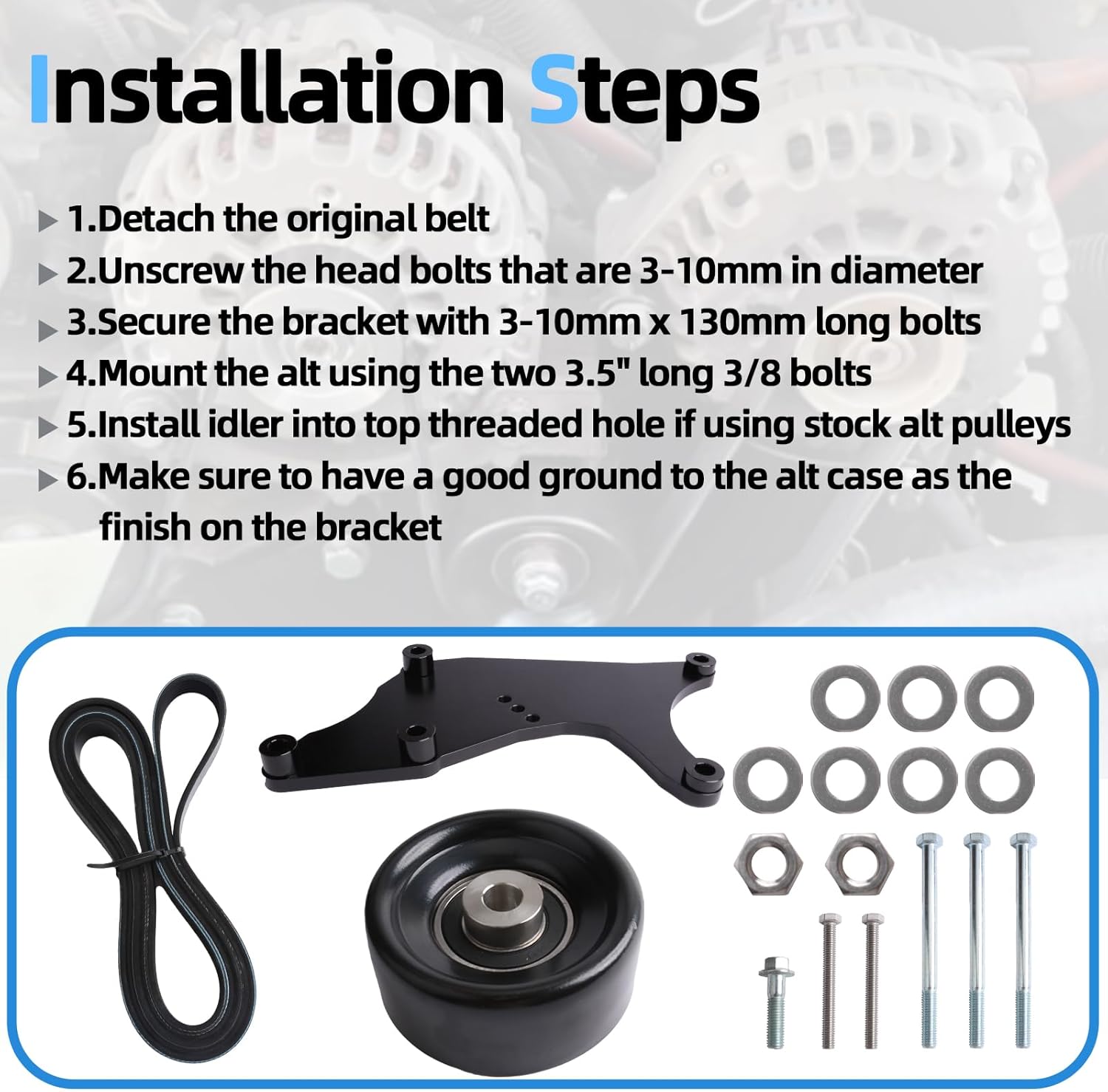 LS Truck Dual Alternator Bracket Kit Compatible with GMC Yukon Hummer H2 Cadillac Escalade Chevy Tahoe Suburban Silverado 4.8L 5.3L 6.0L 6.2L V8 1999-2013 Black