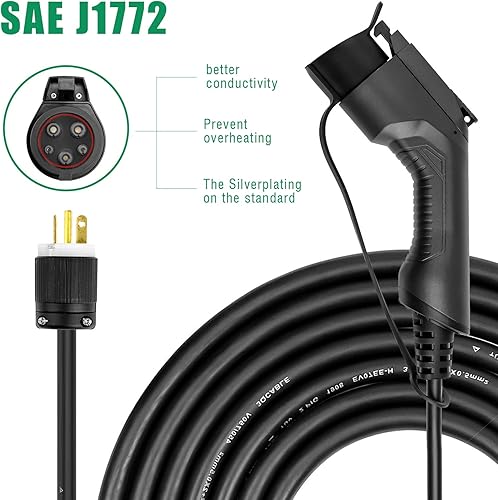 Miniatura 5 de Cargador EV de 1016A Nivel 1+2, Cable de carga de 20 pies NEMA 6-20 Enchufe 2.23.6KW Estación de carga de vehículos eléctricos para el hogar