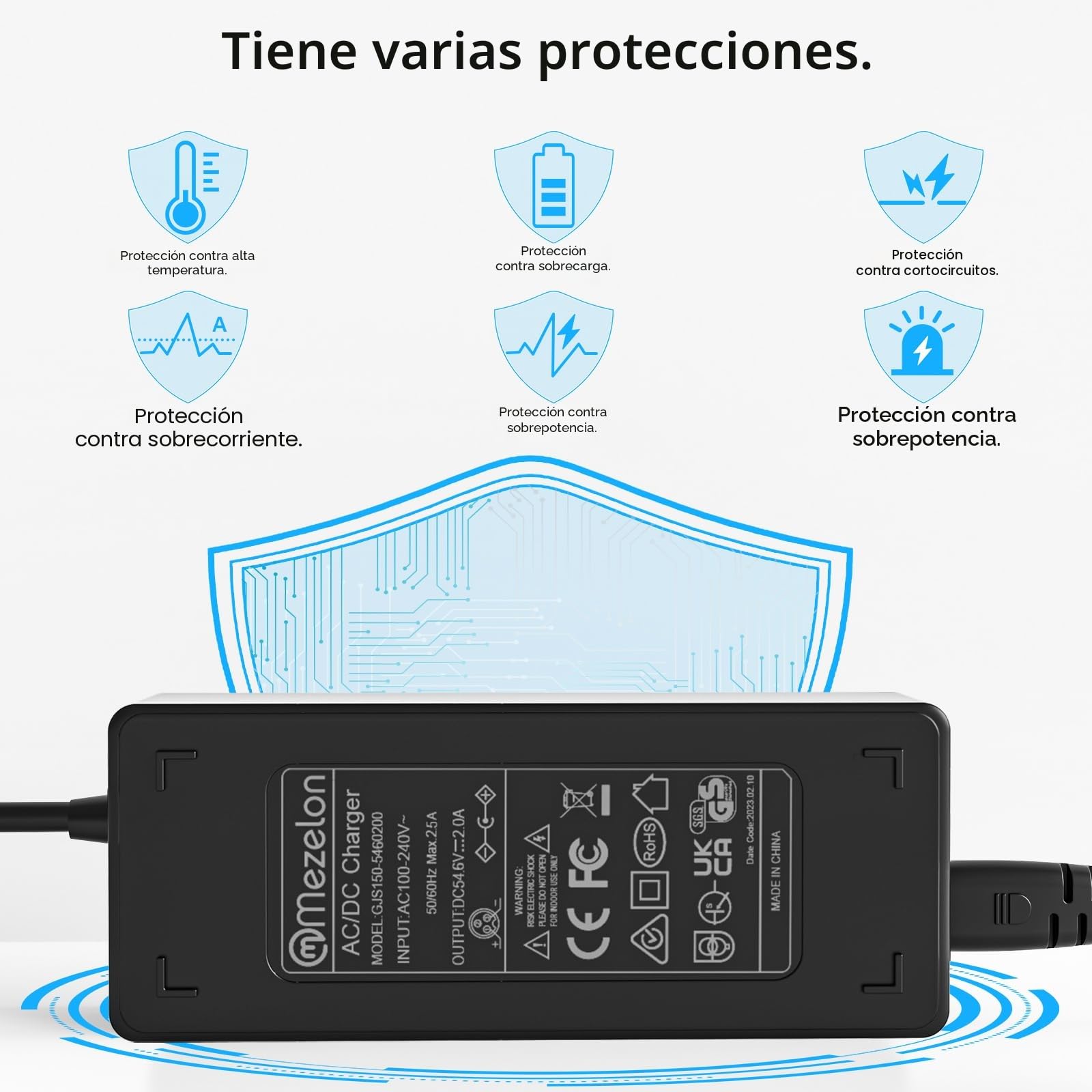 Mezelon 54,6 V 2 A Cargador Patinete Electrico para Smartgyro Speedway, Kugoo M4 / M4 Pro, Hitway H5/H5 Pro, UrbanGlide E-Cross Pro, JOYOR, DC Carga Rápida para 48V Batería Scooter Eléctrico