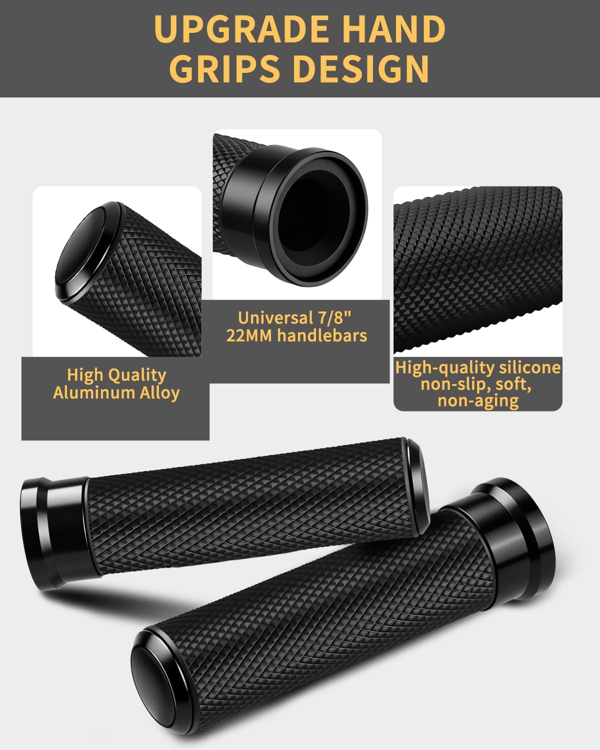 Motorcycle Handles Grips，Racing CNC Aluminum & Soft Rubber Handlebar,7/8" Handle Grips Compatible with Honda Yamaha Suzuki Kawasaki Dirt Bike