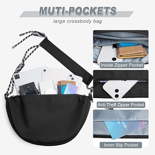 Miniatura 5 de Hobo - Bolso cruzado para mujer, bolsa de nailon con media luna, bolsa cruzada de bola de masa moderna, bolsa de hombro media luna