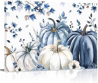 Boanket Navy Blue Pumpkins Modern Art Wall Decor for Living Room/Bedroom, Fall Blue Maple Tree Leave Thanksgiving Large Canvas Art Painting Framed Ready to Hang 28" x 20" x 1 Panel