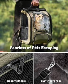 pecute Cat Backpack Large Space, Cat Carrier Backpack Bubble, Green | Stable Pet Carrier, Pet Backpack With Sun Protection Roller Blinds, Breathable Dog Backpack for Hiking, Walking, Travelling