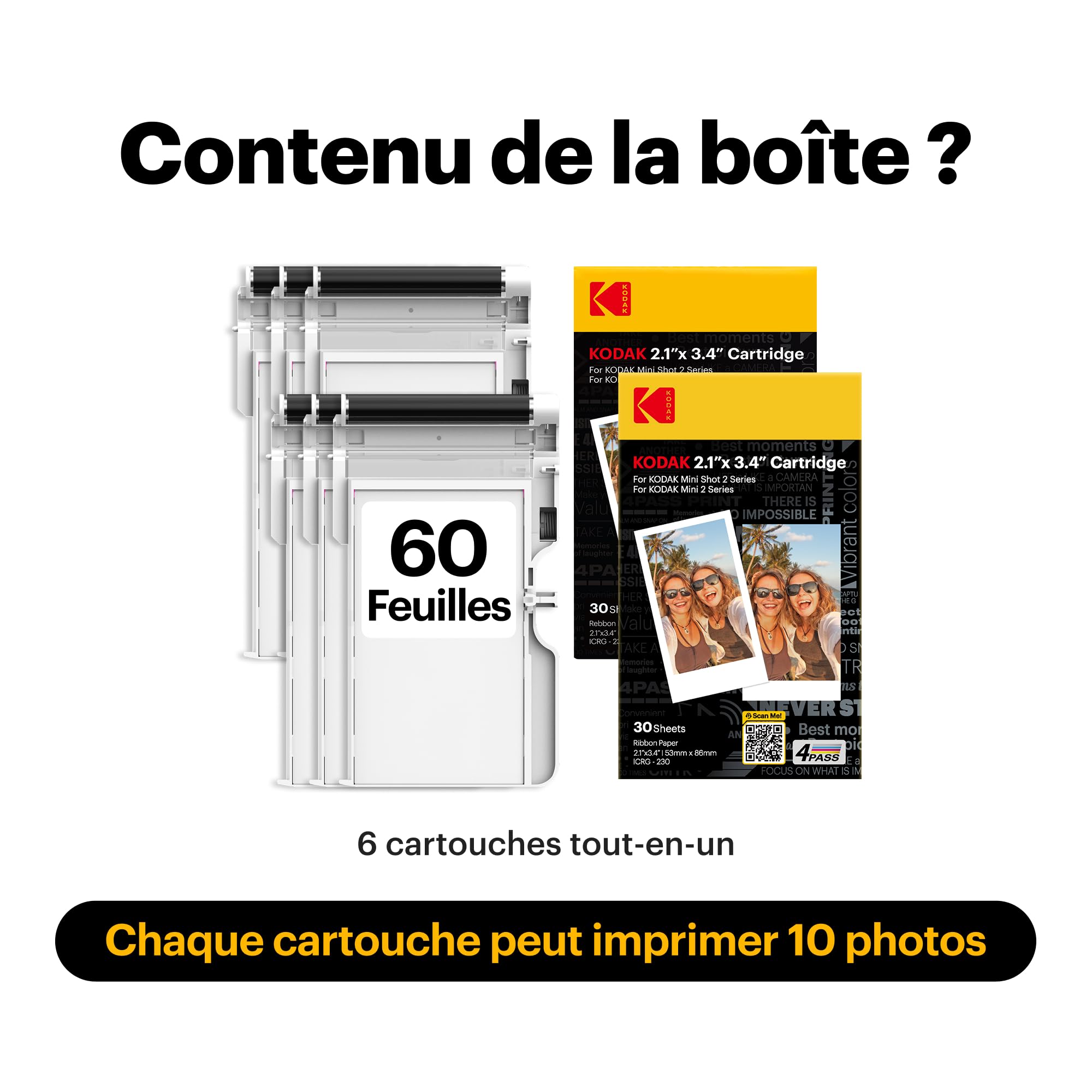 KODAK ICRG260 – Cartouche photo 4PASS avec papier 60 tirages 5,3x8,6 cm, Compatible Mini Shot 2, Mini Shot 2 Retro, Mini 2, Mini 2 Retro