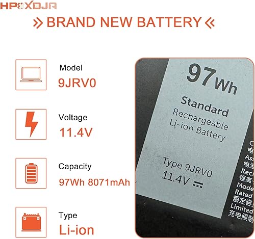 Miniatura 2 de 9JRV0 Reemplazo de batería para Dell Latitude 5521 5531 Precision 3561 3571 3581 Alienware m17 R5 AMDAlienware m18 R1 Series Laptop 0P3TJ 0R05P0