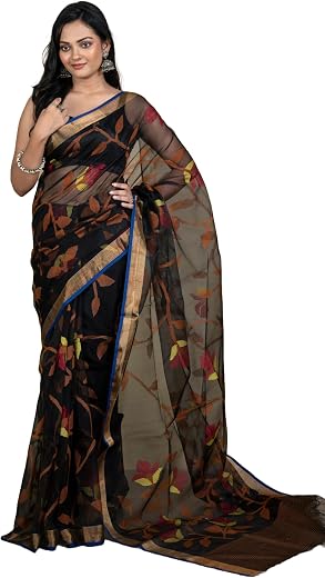 Bengal looms India Muslin Silk Jamdani Saree for Women