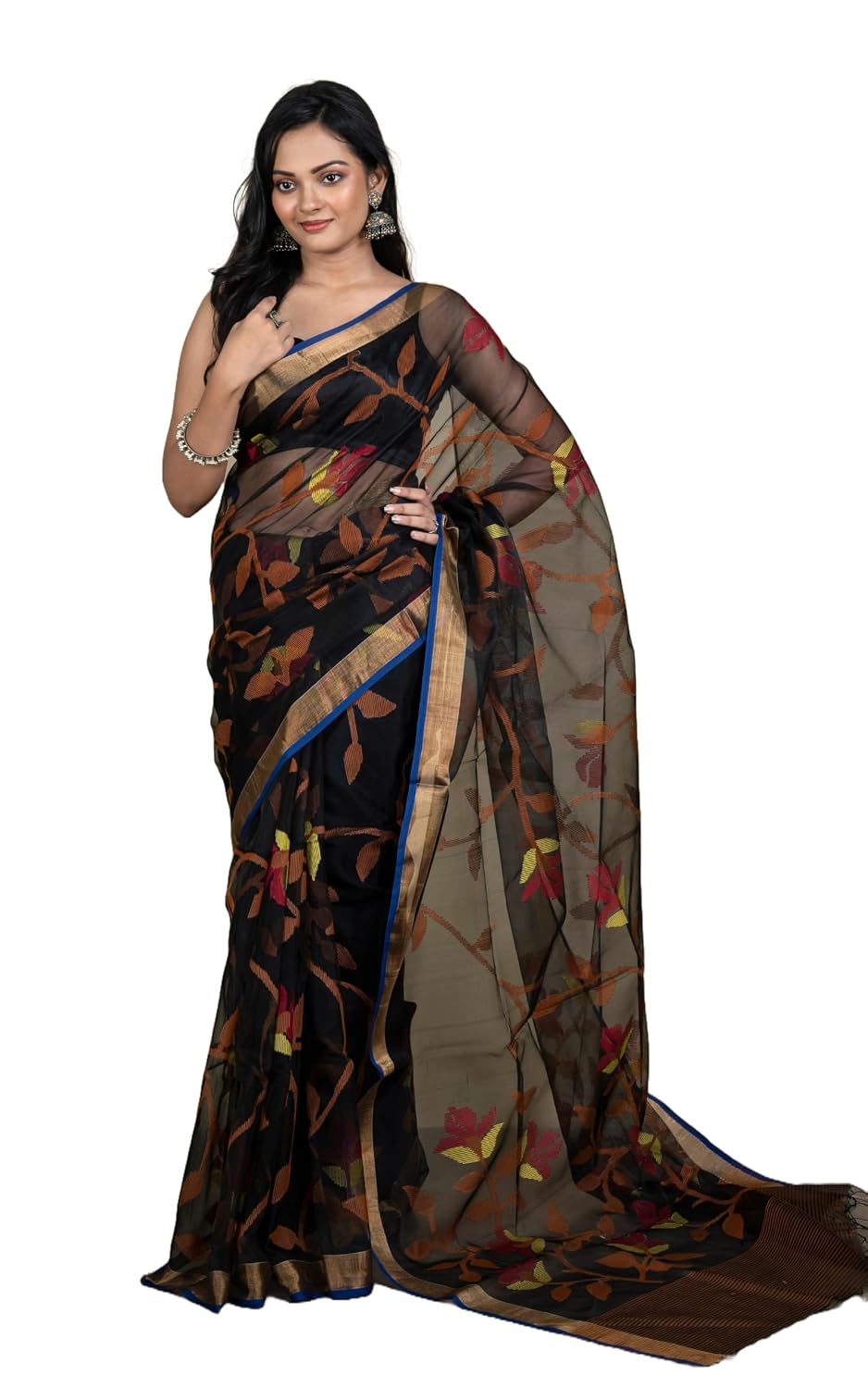 Bengal looms India Muslin Silk Jamdani Saree for Women