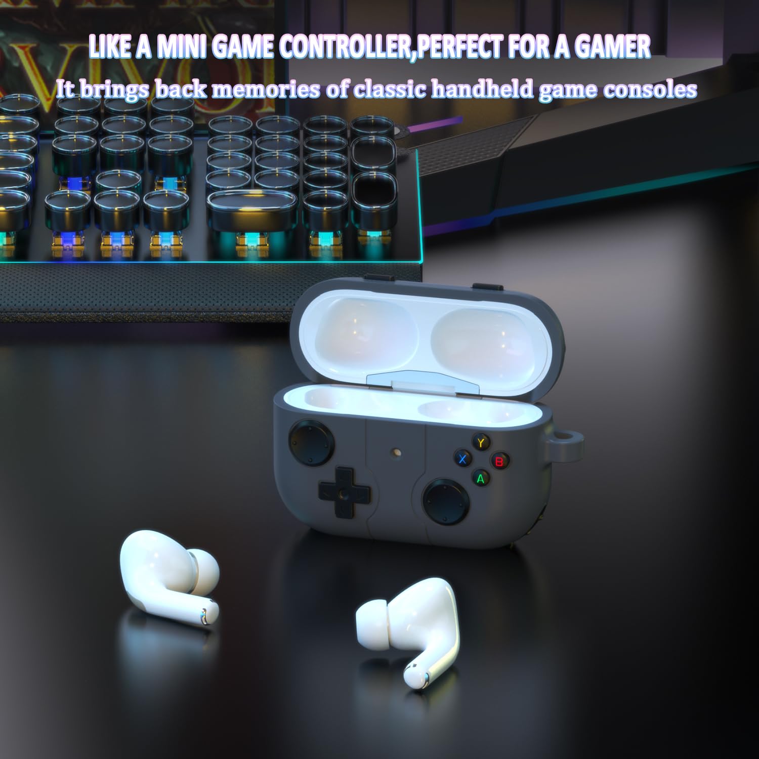 R-fun Compatible with AirPods Pro 2nd/1st Generation Case Cover with Cleaner Kit, Classic Handheld Game Console Design Case Soft Skin Silicone Protective for Apple AirPods Pro 2/1 Charging Case,Grey