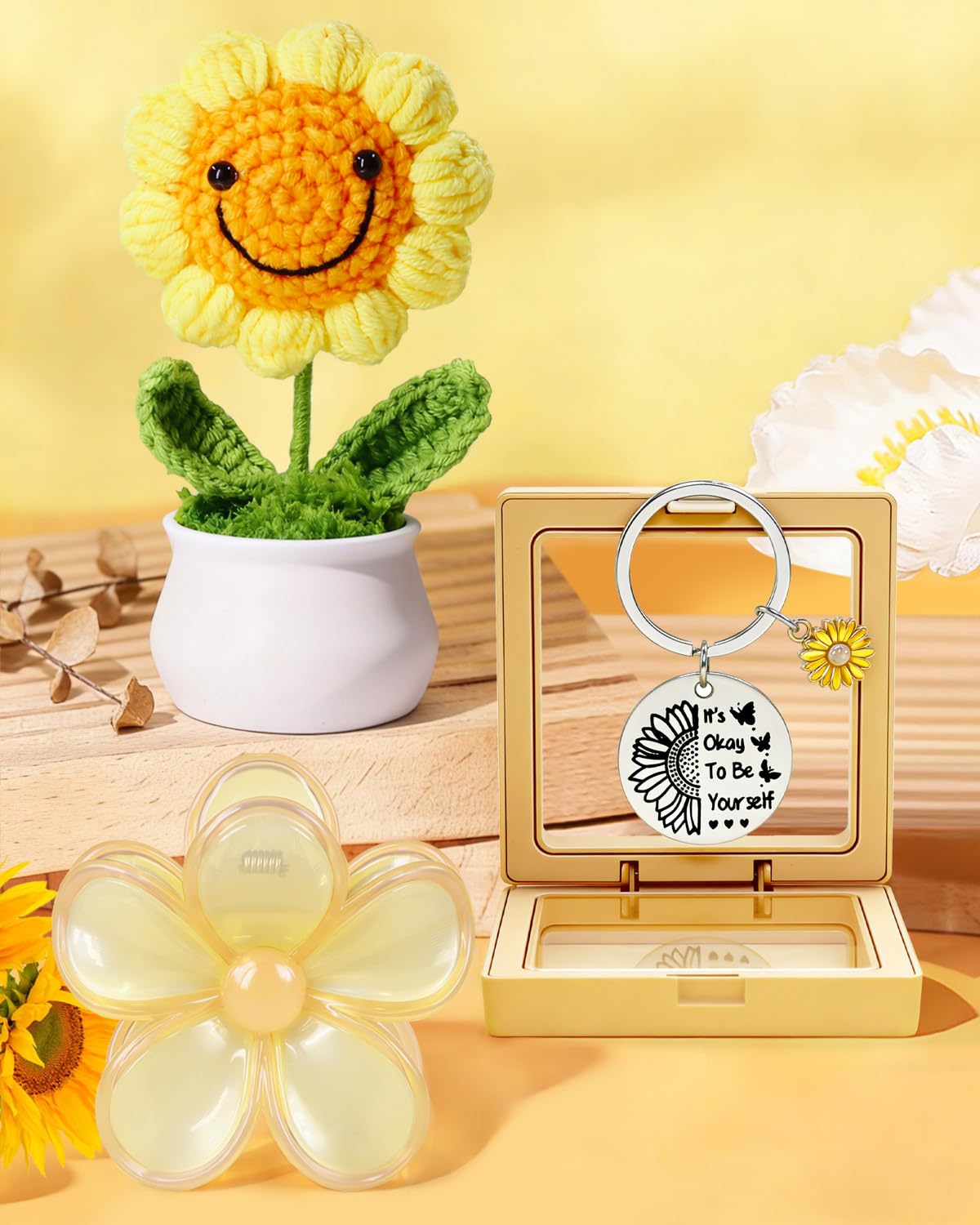 LIVEHITOP Regalo Compleanno Originale, Girasole Regalo Compleanno Donna San Valentino, Festa della Mamma, Natale 7PCS Idee Regalo Set Include Tazza Termica Mamma Moglie Figlia Fidanzata Collega