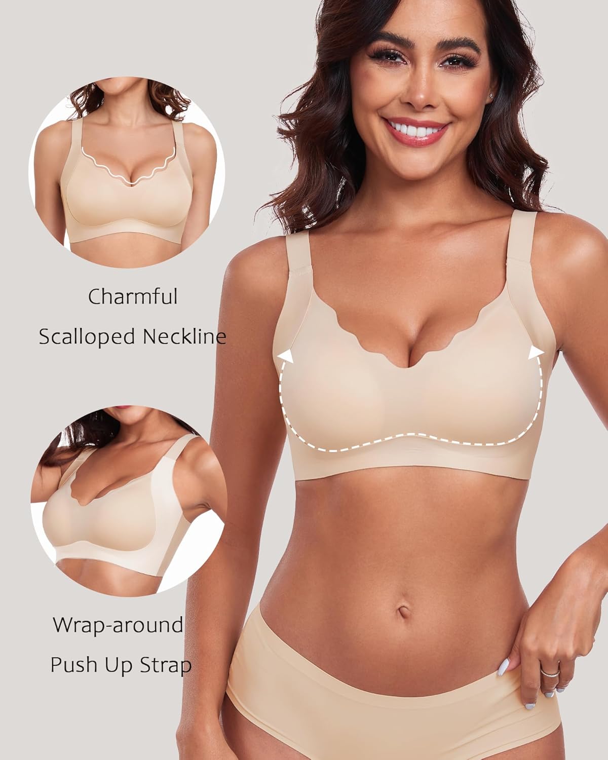 Vinfact Wireless Bras for Women No Underwire Scalloped Comfortable Push Up Supportive T-Shirt Bra Everyday Bra - Image 2
