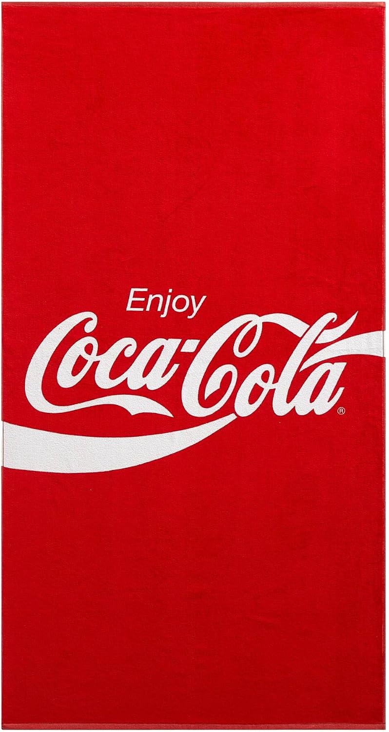 Coca-Cola Enjoy Coca-Cola Beach Towel, 30"x60" Large Red Bath Towel with Classic Logo, Soft Cotton Rich Pool & Beach Towel