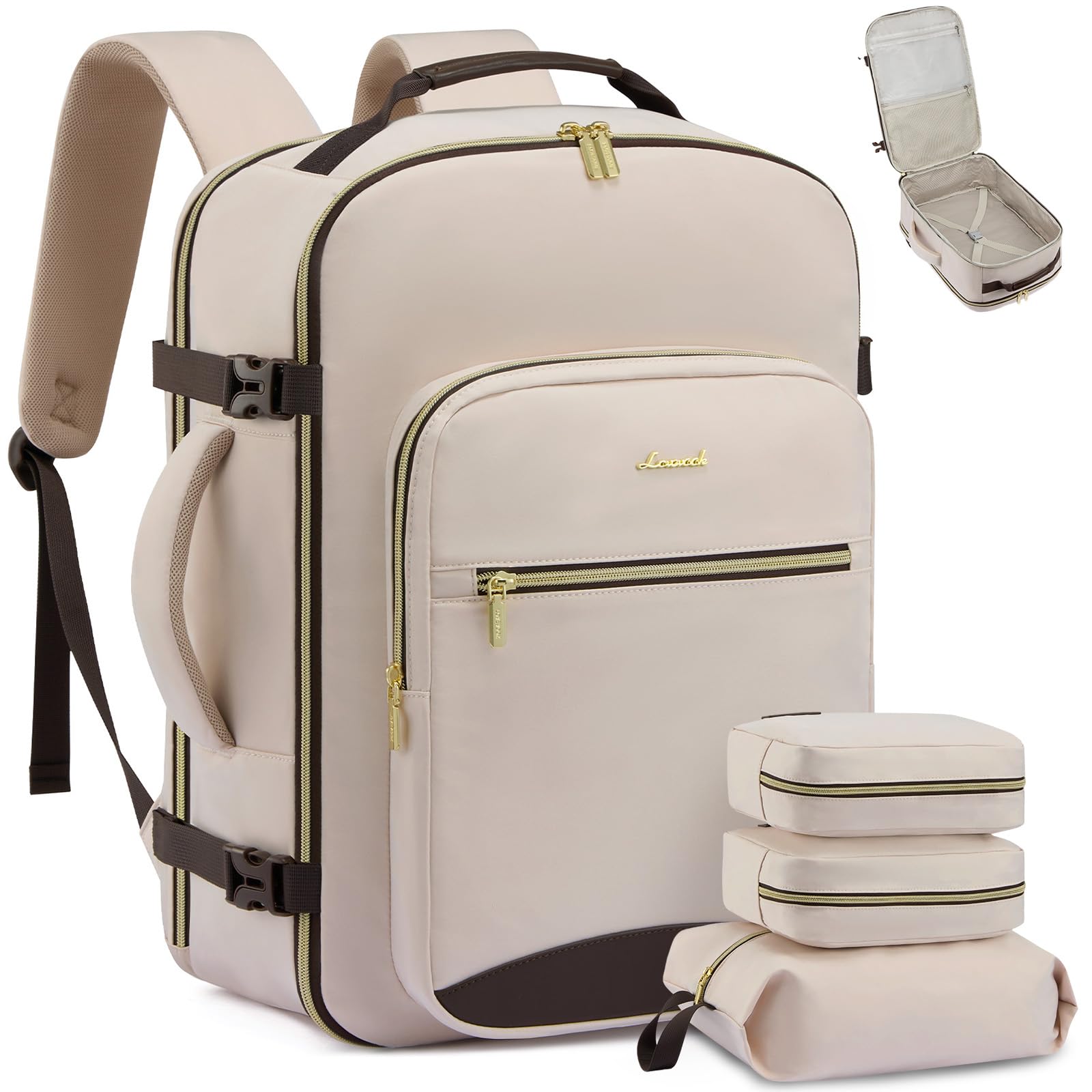LOVEVOOK 50L Travel Backpack Flight Approved Carry on Backpack,3 Packing Cubes,Waterproof Personal Item Travel Bag,TSA Carry on Luggage Suitcase Travel Essentials,Gifts for Women &amp; Men,fits 18" Laptop