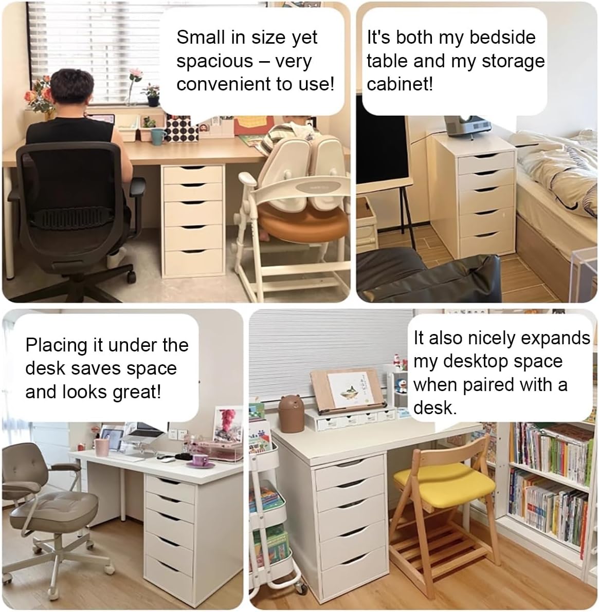 Under Desk File Cabinet with Drawers,5-Drawer Solid Pine & Engineered Wood Locker,Matte Tall Organizer for Office Bedroom Hallway Entryway Closets(White)