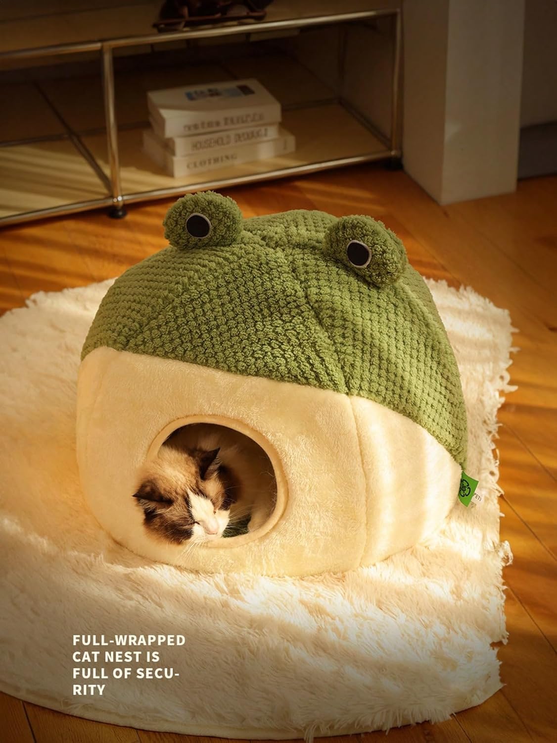 review QWINEE Frog Design Pet Bed Cat Dog Bed for Indoor Cats Pet Tent Cave with Removable Cushion Plush Half-Enclosed Warm House for Cats Small Dogs Kitten Puppy Sleeping Green one-Size