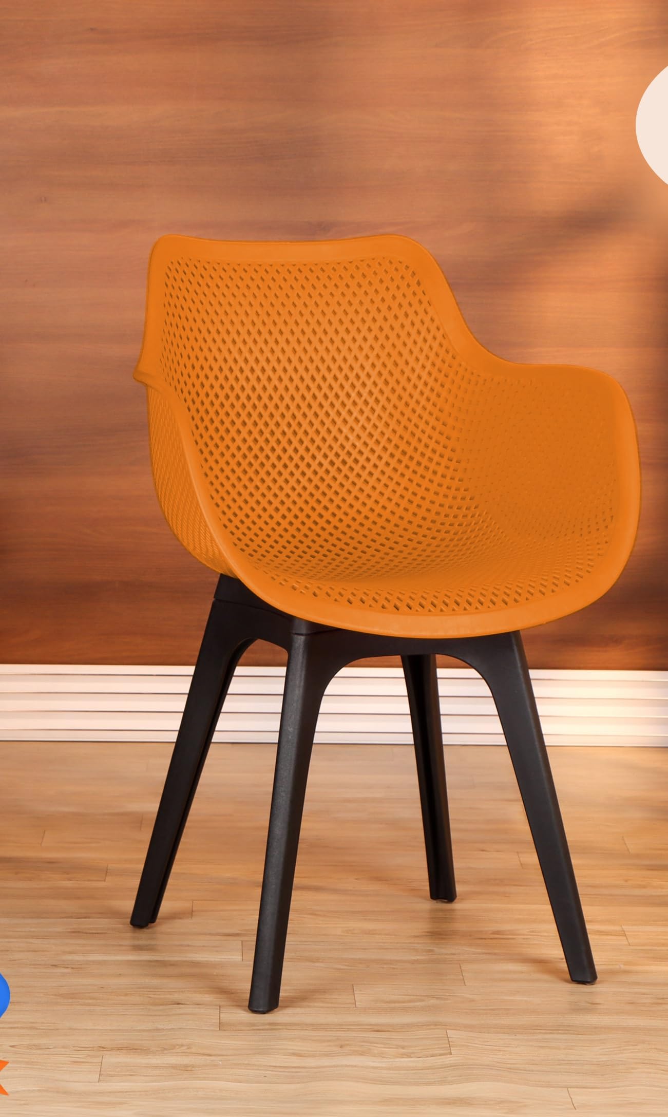 Finch Fox Comfortable Cafeteria Bucket Polypropylene Armchair for Dining, Living, Cafeteria, Garden, Outdoor, Indoor Chair in (Orange & Black Color)-image-32