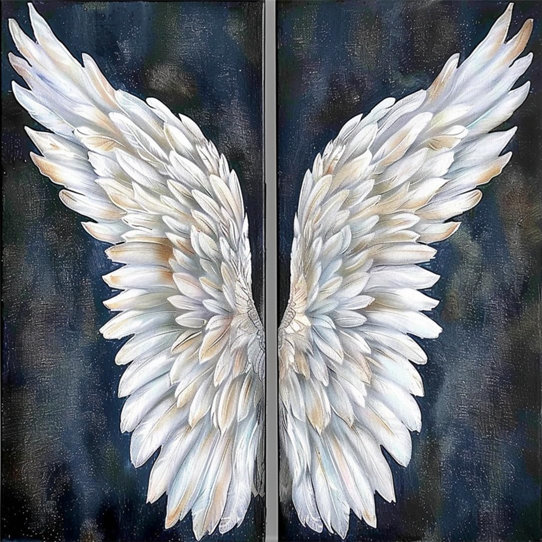 pigpigboss Angel Wings Diamond Painting Kit, 5D Full Round Drill Feather Wing Diamond Dots Art Kit for Adult Beginner Home Room Wall Holiday Decor (16X16 inches)