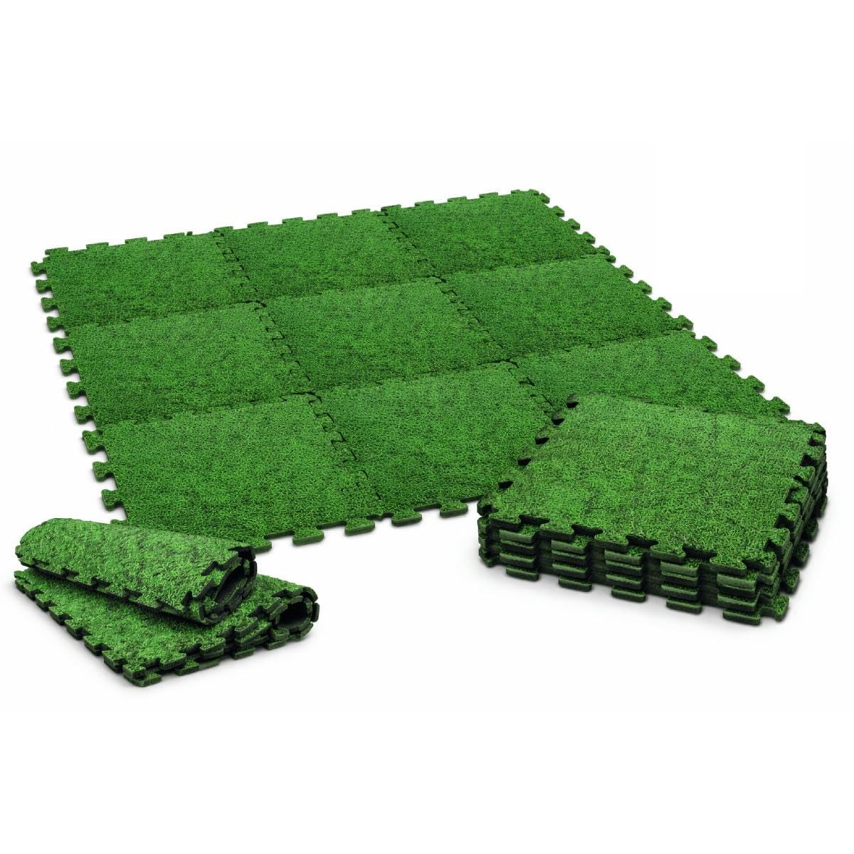Baldosas de Foam para Piscina 50 x 50 cm – Set de 8 Piezas Tipo Puzzle – Base Exterior Extra Gruesa y Suave para Piscina, Piscina Infantil, Zona de Juegos & terraza – Efecto césped