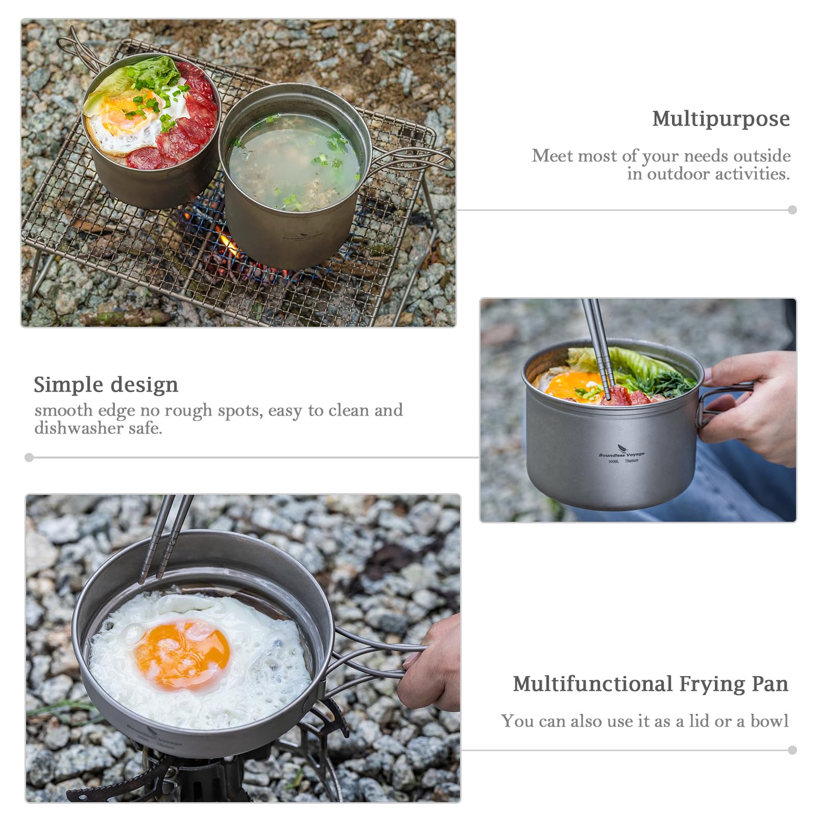 iBasingo Titan Topf Pfannen Set mit Klappgriff Im Freien Camping Suppe Topf Schüssel Bratpfanne Essgeschirr Ultraleicht Kochgeschirr Für Picknick Reisen Wandern