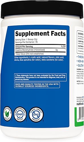 Miniatura 5 de Nutricost Monohidrato de creatina en polvo (manzana verde, 17.64 oz) - Suplemento de creatina micronizada endulzado con stevia, vegano, sin OMG, sin
