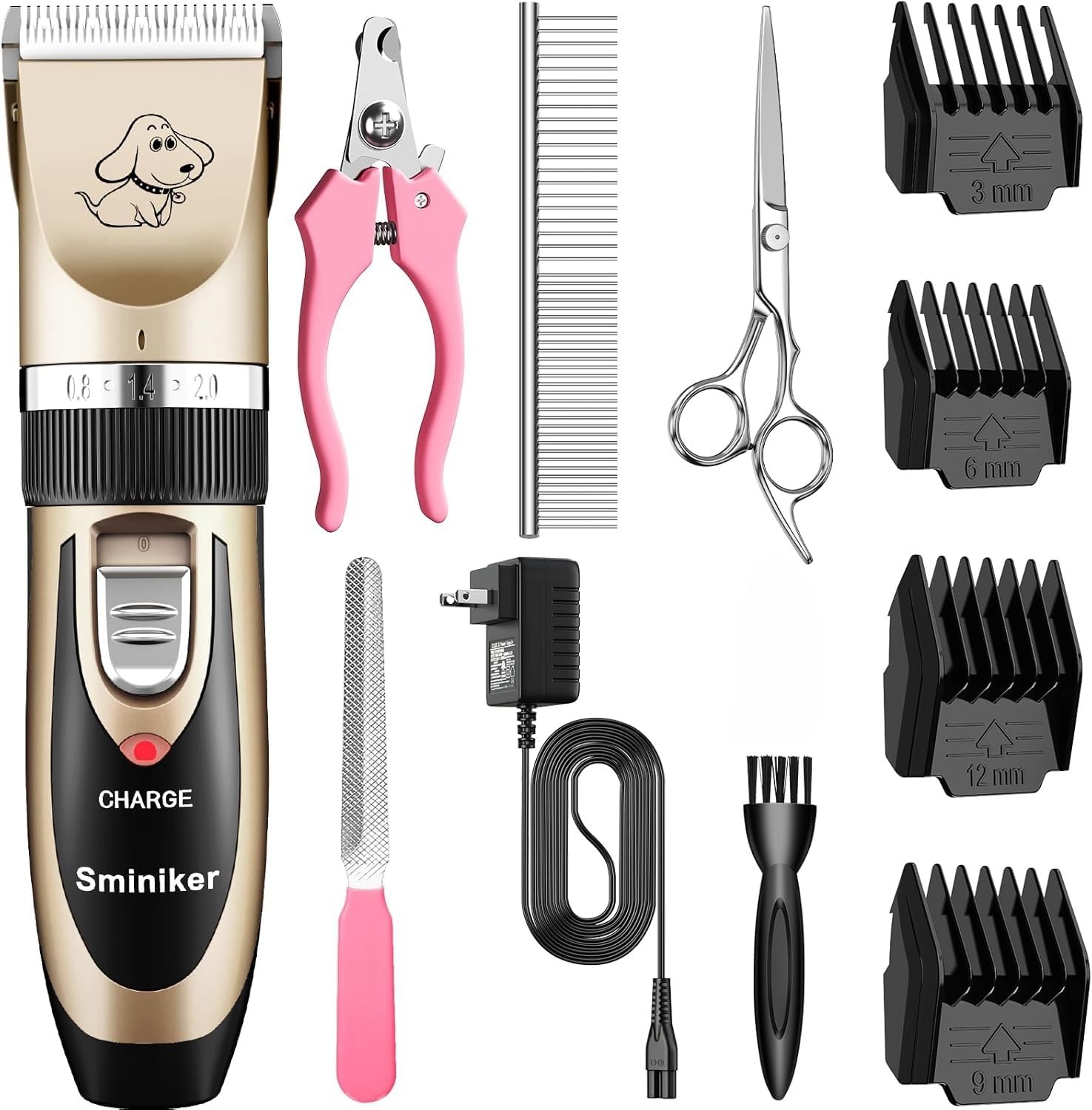Sminiker Professional Rechargeable Cordless Dogs Cats Horse Grooming Clippers - Professional Pet Hair Clippers with Comb Guides for Dogs Cats Horses and Other House Animals Pet Grooming Kit
