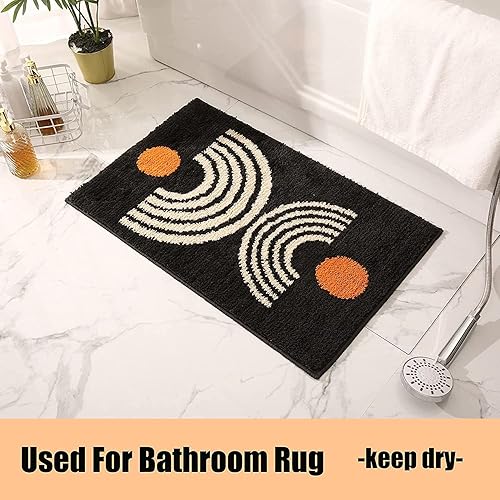 Miniatura 15 de Tapetes de baño bohemios, antideslizantes, abstractos, de microfibra, bonitos, color negro, lavable para tubo, lavabo, inodoro