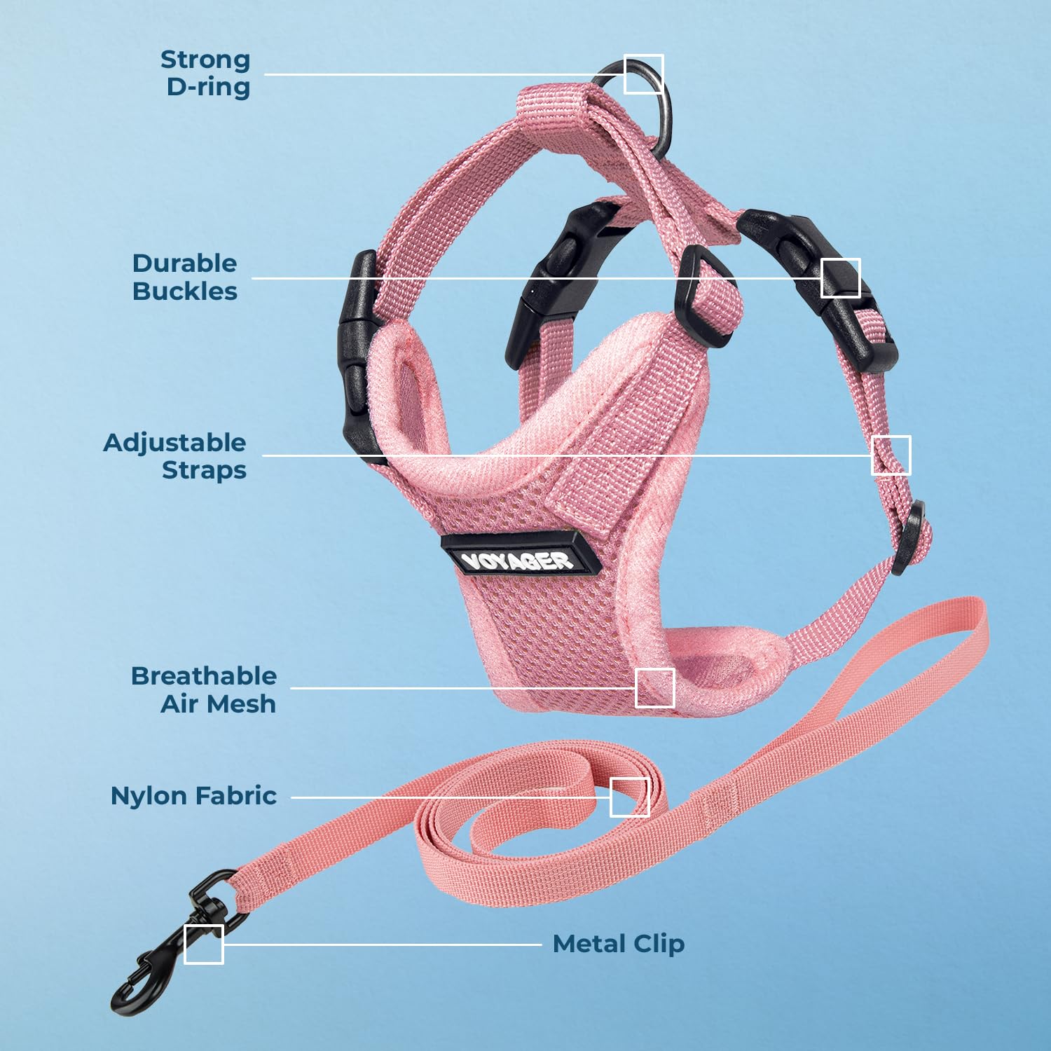 Voyager Step-in Lock Cat Harness and Reflective Cat Leash with Neoprene Handle by Best Pet Supplies - Supports Small, Medium and Large Breed Cats, Pink, size XXXS - 5ft - 3