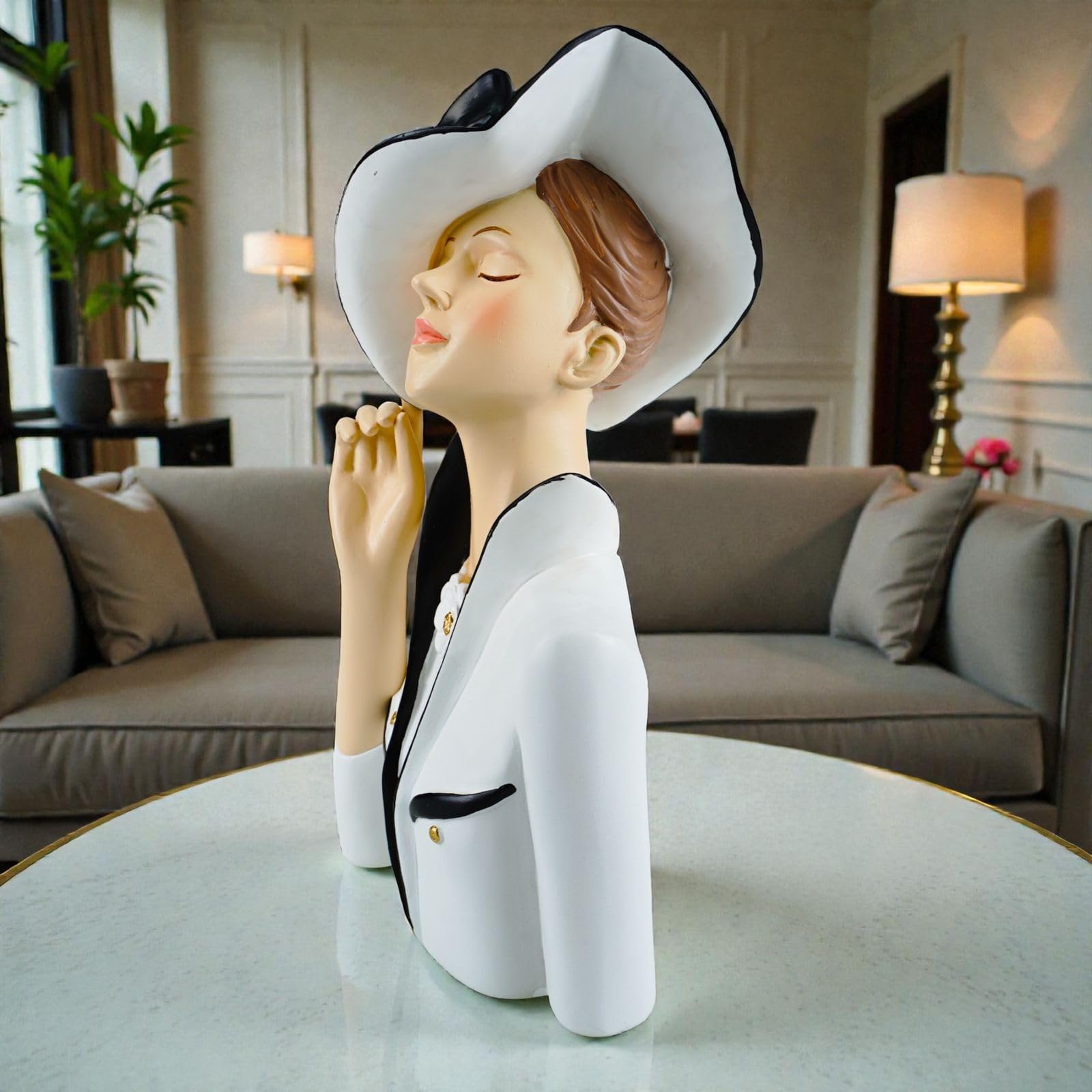 formano Deko Büste Dame modern Dekofigur Frauenbüste Polyresin Handbemalt 28 cm Stilvolle Wohnaccessoires in Weiß-Schwarz Elegante Tisch- & Regaldekoration