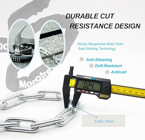 Miniatura 4 de Cerradura de cadena antirrobo con combinación de 5 dígitos reiniciable, 3.9 pies de largo, sin llave, para bicicletas, scooters, motocicletas,