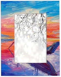 Sunset Sea Boat Oil Painting 5x7 Picture Frame Wooden Picture Frames for Wall Hanging Tabletop Decor Display 5x7 or 5x5 Picture Collage Family College Christmas Photo Frame for Home Gifts