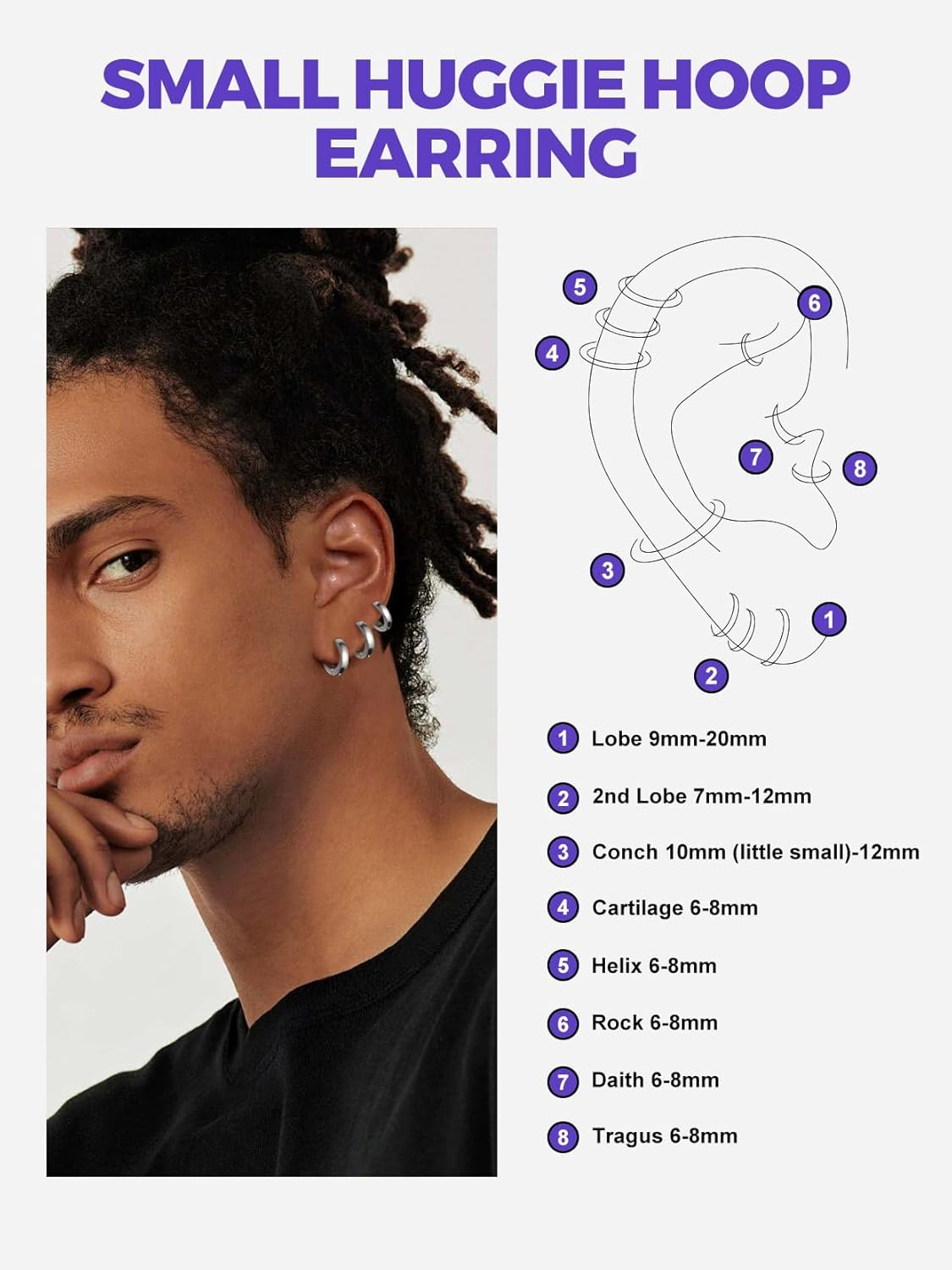 Classic 3/4/5 Pairs Small Hoop Earrings for Men Women Gold/Silver/Black Stainless Steel Huggie Hoop Earring Hypoallergenic Piercing Jewelry Set 7/9/12/14/16mm - Image 6