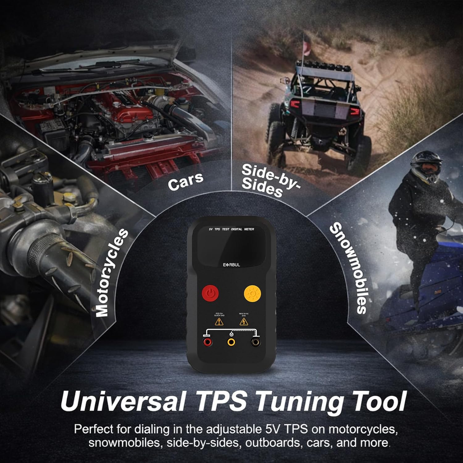 EVRBUL Throttle Position Sensor Adjustment & Testing Tool, 5V Adjustable TPS Tester Compatible with Motorcycle & Car Engines, Includes All Adapters and Carry Case