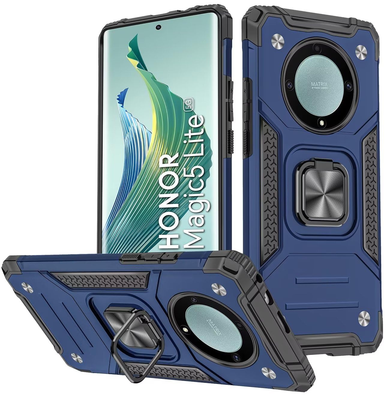Custodia Per Honor Magic5 Lite 5G Con Anello Magnetico 360° - Cover TPU + PC Antiurto - Blu
