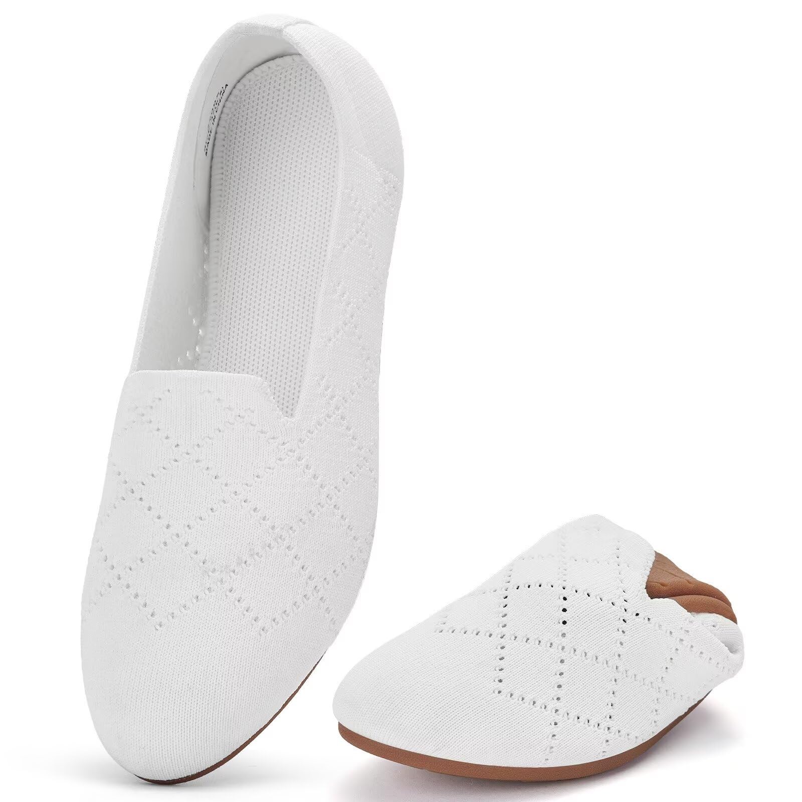 poemlady Women’s Ballet Flat Shoes Dress Shoes Knit Round Toe Slip On Ballerina Walking Flats Shoes for Woman Low Wedge Casual