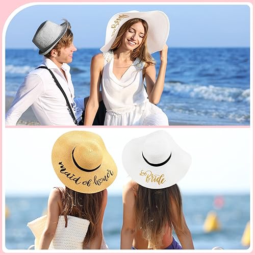 Miniatura 3 de Hsei Sombrero para el sol, 7 piezas de regalo de despedida de soltera, playa, novia y dama de honor, sombrero de sol ajustable bordado para