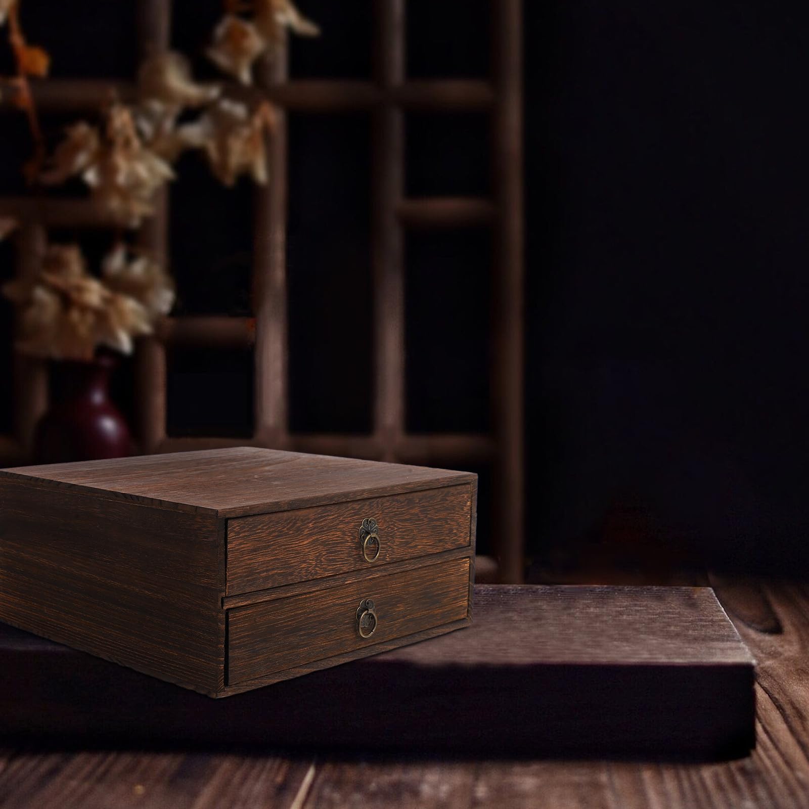 Holibanna Cassetto Portaoggetti da Scrivania in Legno Massello Retrò Organizer per Cassetti in Legno 2 Livelli 255X243X113 CM Contenitore da Scrivania Versatile per Casa e Ufficio