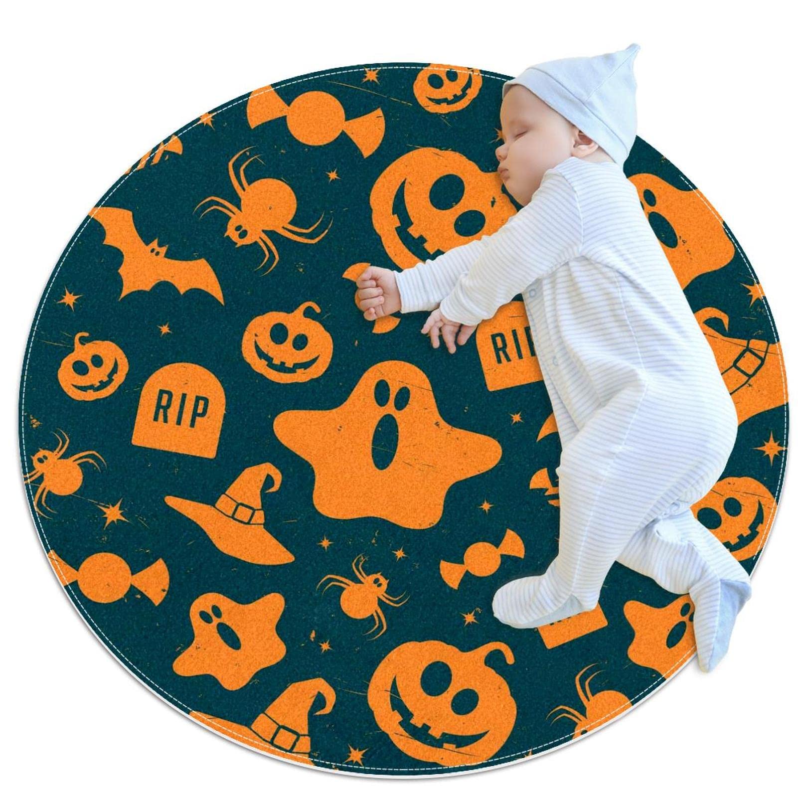 Tapis moderne Halloween rond citrouille haute densité durable
